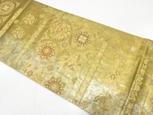 引箔　華紋に尾長鳥模様織り出し　袋帯